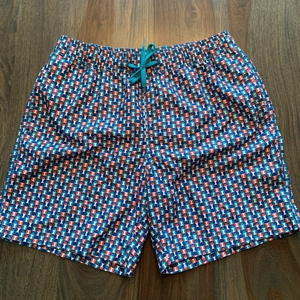 Ben Sherman Swim Trunks Men’s Lined Size Medium Blue Red Black White Retro Look